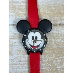 Vintage Lorus Disney Mickey Mouse Watch Red V821-0280 Red Strap Water Resistant
